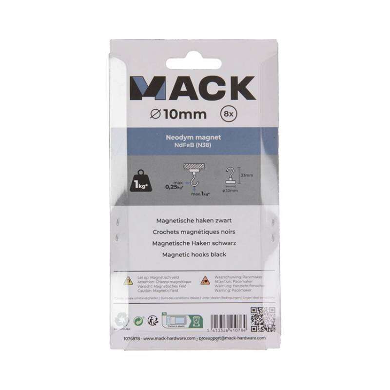 Image du produit Crochet Magn&eacute;tique - Noir - &Oslash; 10 x 33 mm - 1 Kg (8 pi&egrave;ces)