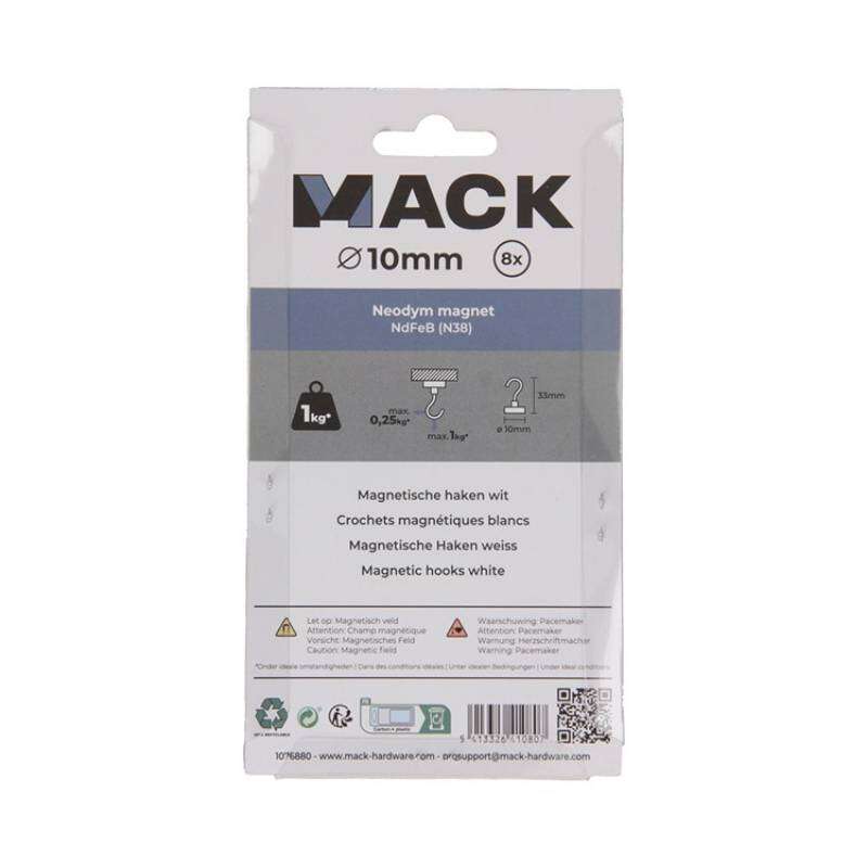 Image du produit Crochet Magn&eacute;tique - Blanc - &Oslash; 10 x 33 mm - 1 Kg (8 pi&egrave;ces)