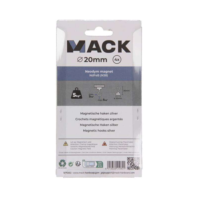 Image du produit Crochet Magn&eacute;tique - Argent&eacute; - &Oslash; 20 x 36 mm - 5 Kg (4 pi&egrave;ces)