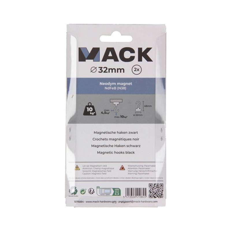 Image du produit Crochet Magn&eacute;tique - Noir - &Oslash; 32 x 48 mm - 10 Kg (2 pi&egrave;ces)