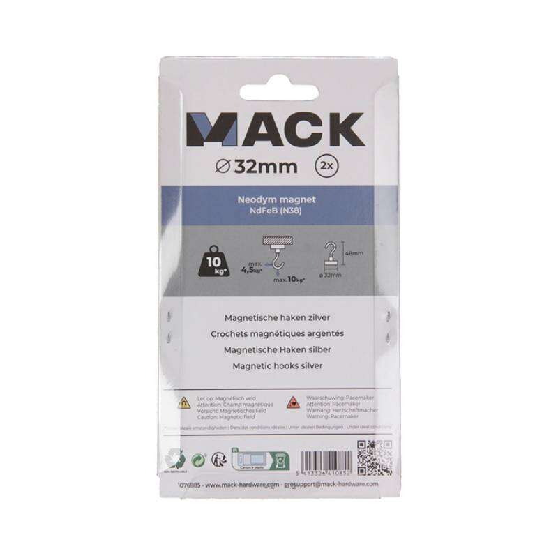 Image du produit Crochet Magn&eacute;tique - Argent&eacute; - &Oslash; 32 x 48 mm - 10 Kg (2 pi&egrave;ces)