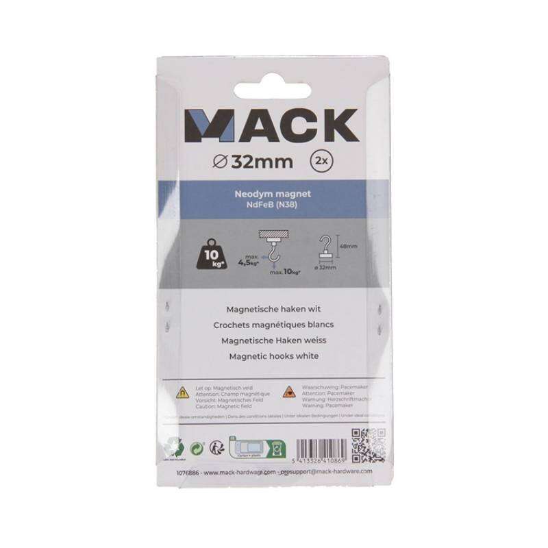 Image du produit Crochet Magn&eacute;tique - Blanc - &Oslash; 32 x 48 mm - 10 Kg (2 pi&egrave;ces)