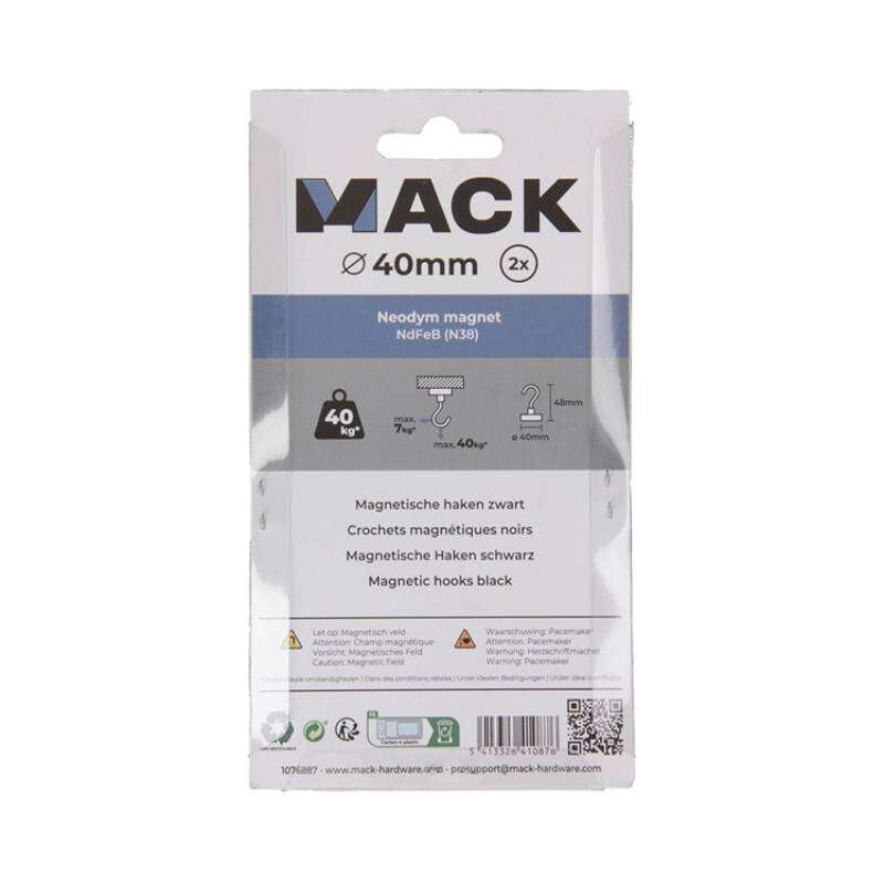 Image du produit Crochet Magn&eacute;tique - Noir - &Oslash; 40 x 48 mm - 40 Kg (2 pi&egrave;ces)