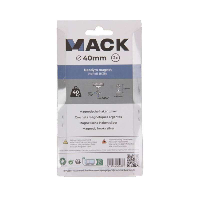 Image du produit Crochet Magn&eacute;tique - Argent&eacute; - &Oslash; 40 x 48 mm - 40 Kg (2 pi&egrave;ces)