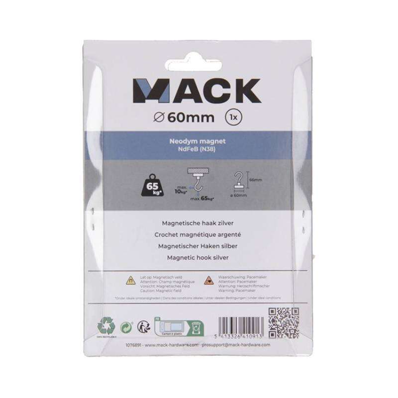 Image du produit Crochet Magn&eacute;tique - Argent&eacute; - &Oslash; 60 x 66 mm - 65 Kg (1 pi&egrave;ces)