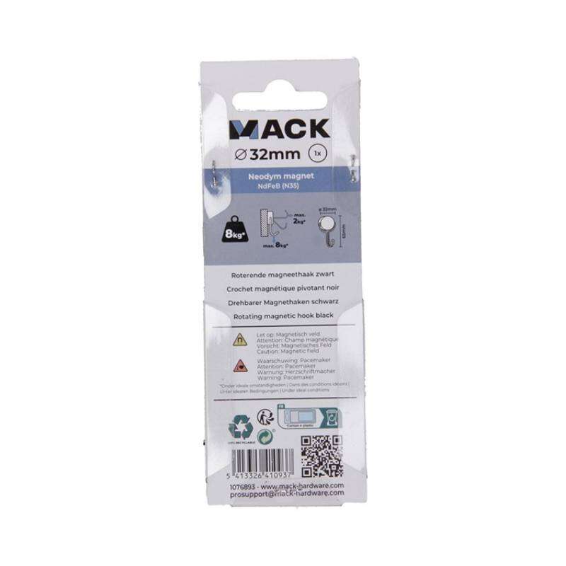 Image du produit Crochet Magn&eacute;tique - Noir - Rotatif 360&deg; - &Oslash; 32 x 65 mm - 8 Kg (1 pi&egrave;ces)