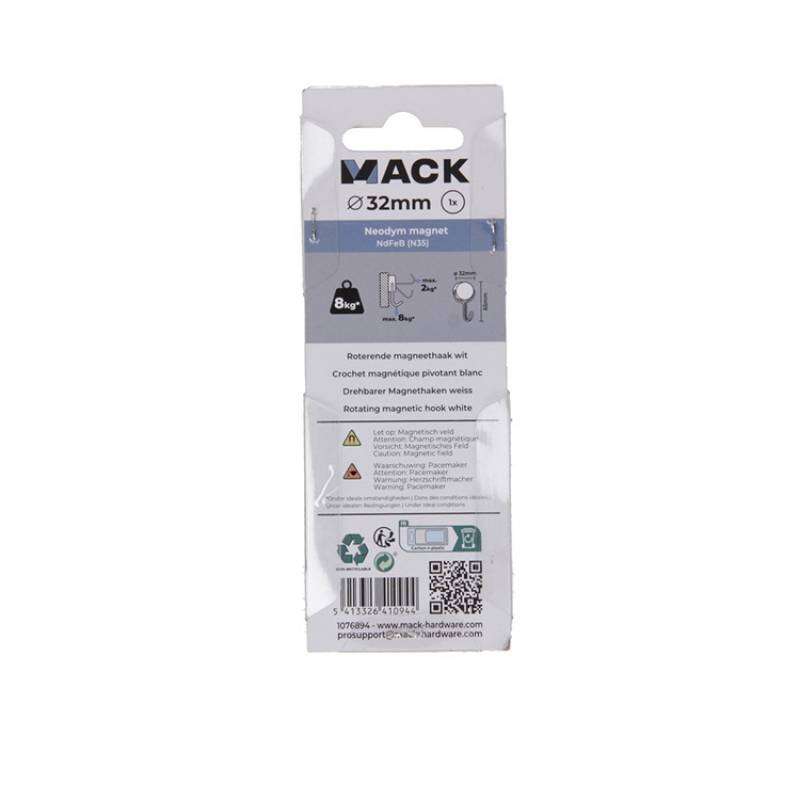 Image du produit Crochet Magn&eacute;tique - Blanc - Rotatif 360&deg; - &Oslash; 32 x 65 mm - 8 Kg (1 pi&egrave;ces)