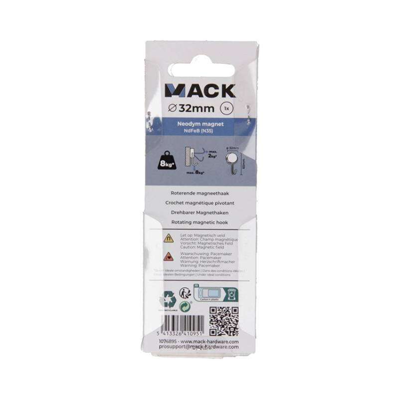 Image du produit Crochet Magn&eacute;tique - Argent&eacute; - Rotatif 360&deg; - &Oslash; 32 x 65 mm - 8 Kg (1 pi&egrave;ces)