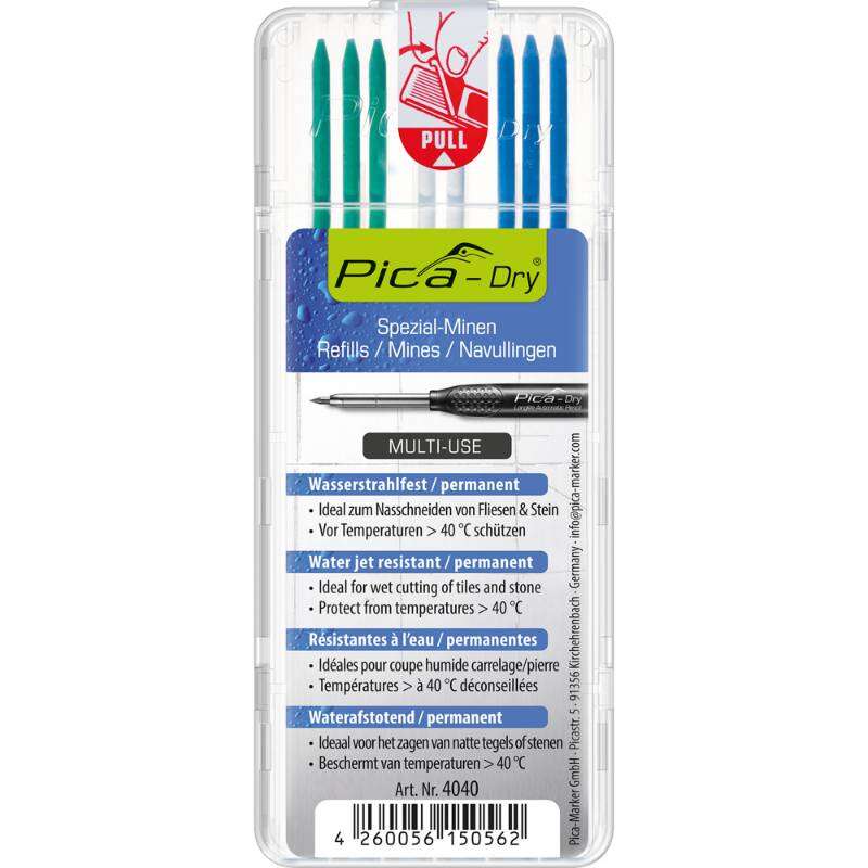 Image du produit PICA - Recharge (DRY) Permanent - Vert (3x) / Blanc (2x) / Bleu (3x) - (8 mines)