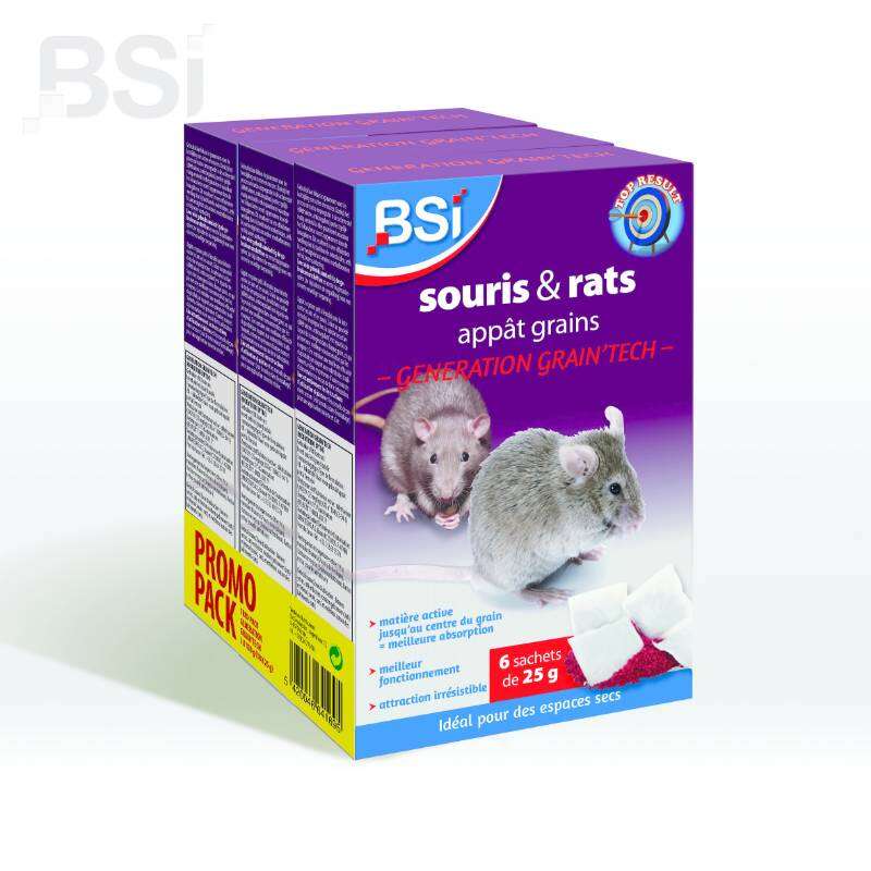 Image du produit BSI - Pi&egrave;ges &agrave; Souris et Rats - en Grains pour Endroits SECS - (6 sachets de 25 g)