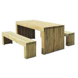 Image produit Table et Bancs de Jardin (pr&eacute;mont&eacute;s) 'Stendu' - 800 x 800 x 1800 mm