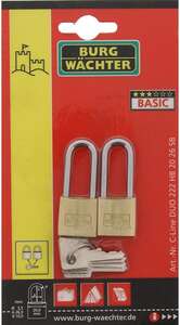 Image produit BURGWACHTER - Cadenas &agrave; cl&eacute;s - Duo 222- 4 Cl&eacute;s - Laiton - &Oslash; 3,5 mm Dim Int Anse : 26 x 10 mm - H Totale : 50 mm