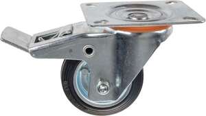 Image produit Roulette Caoutchouc &Oslash; 80mm pivotante avec frein - Charge max 40kg - Hauteur tot. 106mm - Plateau 105 x 80 mm