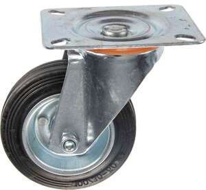 Image produit Roulette Caoutchouc &Oslash; 100mm pivotante - Charge max 60kg - Hauteur tot. 128mm - Plateau 105 x 80 mm