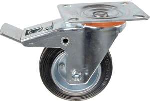 Image produit Roulette Caoutchouc &Oslash; 100mm pivotante avec frein - Charge max 60kg - Hauteur tot. 128mm - Plateau 105 x 80 mm
