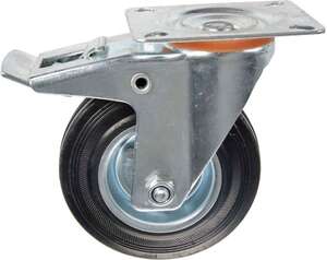 Image produit Roulette caoutchoux &Oslash; 125mm pivotante avec frein - Charge max 80kg - Hauteur tot. 157mm - Plateau 105 x 80 mm