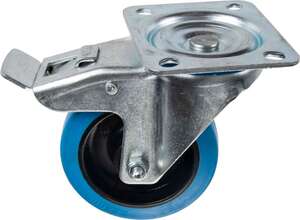 Image produit Roulette Caoutchouc &eacute;last. &Oslash; 100mm pivot.avec frein - Charge max 100kg - Hauteur tot. 128mm- Plateau 100 x 85 mm