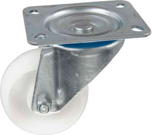 Image produit Roulette polypropyl&egrave;ne &Oslash; 80mm pivotante - Charge max 100kg - Hauteur tot. 108mm - Plateau 100 x 85 mm