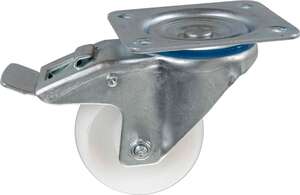 Image produit Roulette polypropyl&egrave;ne &Oslash; 80mm pivotante avec frein - Charge max 100k - Hauteur tot.108mm - Plateau 100 x 85 mm