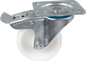 Image produit Roulette polypropyl&egrave;ne &Oslash; 100mm pivotante avec frein - Charge max 150kg - Hauteur tot.128mm - Plateau 100 x 85 mm