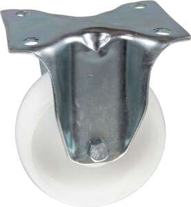 Image produit Roulette polypropyl&egrave;ne &Oslash; 100mm fixe - Charge max 150kg - Hauteur tot. 128mm - Plateau 105 x 85 mm