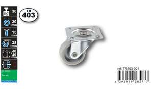 Image produit Roulette Meuble Polypropylene &Oslash; 30mm pivotante - Charge max 30kg - Hauteur tot. 38mm - Plateau 40 x 40 mm