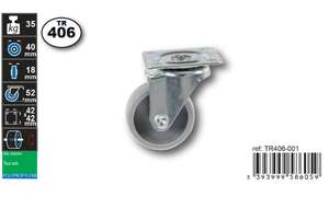 Image produit Roulette Meuble Polypropylene &Oslash; 35mm pivotante - Charge max 35kg - Hauteur tot. 52mm - Plateau 42 x 42 mm