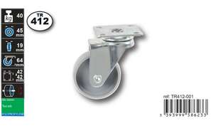 Image produit Roulette Meuble PP (polypropylene) &Oslash; 45mm pivotante - Charge max 40kg - Hauteur tot. 64mm - Plateau 42 x 42 mm