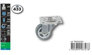 Image produit Roulette Meuble Thermoplast. Rubber &Oslash; 30mm pivotante - Charge max 20kg - Hauteur tot. 38mm - Plateau 40 x 40 mm