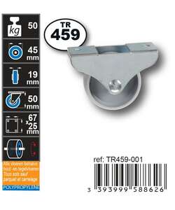 Image produit Roulette Meuble PP (polypropylene) &Oslash; 45mm fixe- Charge max 50kg - Hauteur tot. 50mm - Plateau 67 x 25 mm