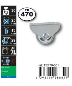 Image produit Roulette Meuble Thermoplast. Rubber &Oslash; 25mm fixe - Charge max 30kg - Hauteur tot. 29mm - Plateau 40 x 19 mm