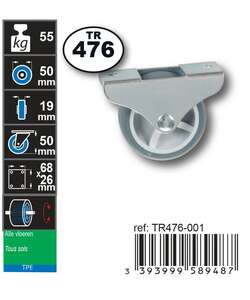 Image produit Roulette Meuble Thermoplast. Rubber &Oslash; 50mm fixe - Charge max 55kg - Hauteur tot. 53mm - Plateau 68 x 25 mm