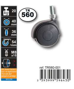 Image produit Roulette Double Polyamide &Oslash; 40mm sur tige - Charge max 20kg - Hauteur tot. 54 mm