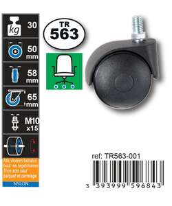 Image produit Roulette Double Polyamide &Oslash; 40mm sur tige filet&eacute; - Charge max 30kg - Hauteur tot. 65 mm