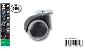 Image produit Roulette Double Thermoplast. Rubber &Oslash; 50mm sur plaque - Charge max 40kg - Hauteur tot. 64mm - Plateau 38 x 38 mm