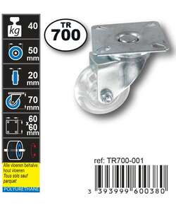 Image produit Roulette Design &Oslash; 50mm pivotante - Charge max 40kg - Hauteur tot. 70mm - Plateau 60 x 60 mm