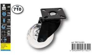 Image produit Roulette Design &Oslash; 75mm pivotante - Charge max 40kg - Hauteur tot. 100mm - Plateau 60 x 60 mm