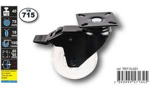 Image produit Roulette Design 75mm fixe - Charge max 40kg - Hauteur tot. 100mm - Plateau 60 x 60 mm