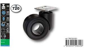 Image produit Roulette Double Thermoplast. Rubber &Oslash; 65mm plaque - frein - Charge max 50kg - Hauteur tot. 83mm - Plateau 47 x 47 mm