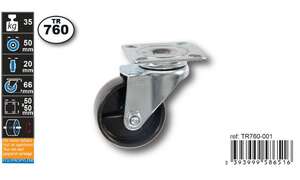 Image produit Roulette PP (polypropylene) &Oslash; 50mm pivotante - Charge max 35kg - Hauteur tot. 66mm - Plateau 50 x 50 mm