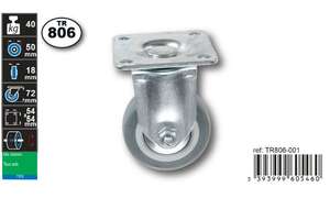Image produit Roulette Thermoplast. Rubber &Oslash; 50mm fixe avec pare fils - Charge max 40kg - Hauteur tot. 72mm - Plateau 54 x 54 mm