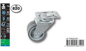 Image produit Roulette Double Thermoplast. Rubber &Oslash; 50mm pivotante - Charge max 70kg - Hauteur tot. 72mm - Plateau 60 x 60 mm