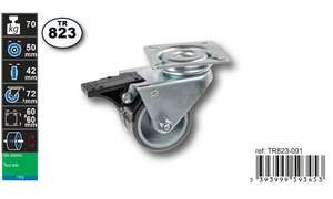 Image produit Roulette Double Thermoplast. Rubber &Oslash; 50mm pivot. frein - Charge max 70kg - Hauteur tot.72mm - Plateau 60 x 60 mm
