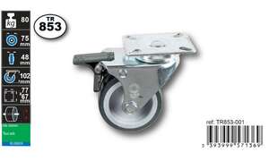Image produit Roulette Double Thermoplast. Rubber &Oslash; 75mm pivot. - frein - Charge max 80kg - Hauteur tot. 102mm - Plateau 77 x 67 mm