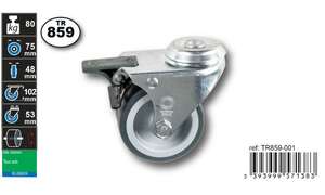 Image produit Roulette Double Thermoplast. Rubber &Oslash; 75mm &agrave; il avec frein - Charge max 80kg - Hauteur tot. 102 mm
