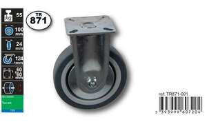 Image produit Roulette Thermoplast. Rubber &Oslash; 100mm fixe avec pare fils - Charge max 55kg - Hauteur tot. 124mm - Plateau 60 x 60 mm