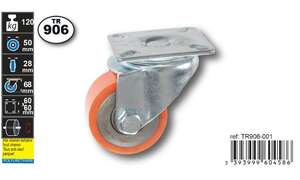 Image produit Roulette PU (polyurethane) pivotante &Oslash; 50mm - Charge max 120kg - Hauteur tot. 70mm - Plateau 60 x 60 mm