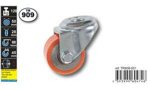 Image produit Roulette PU (polyurethane) &Oslash; 50mm il central - Charge max 120kg - Hauteur tot. 68 mm