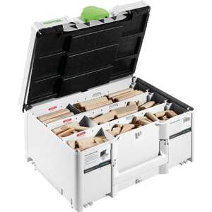 Image produit FESTOOL - Coffret : Dominos en H&ecirc;tre DS/XL 8/10 : 8x50/80/100 + 10x50/80/100 mm (306 pcs) + Fraises Domino 8/10