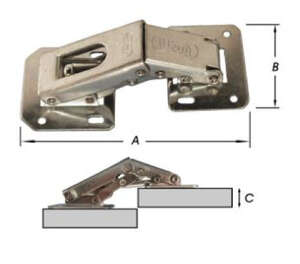 Image produit Charni&egrave;re forte coud&eacute;e &agrave; appliquer - &agrave; ressort &agrave; pompe - pour porte couvrante ou en retrait - Zingu&eacute;e - 105 x 45 mm (2p)